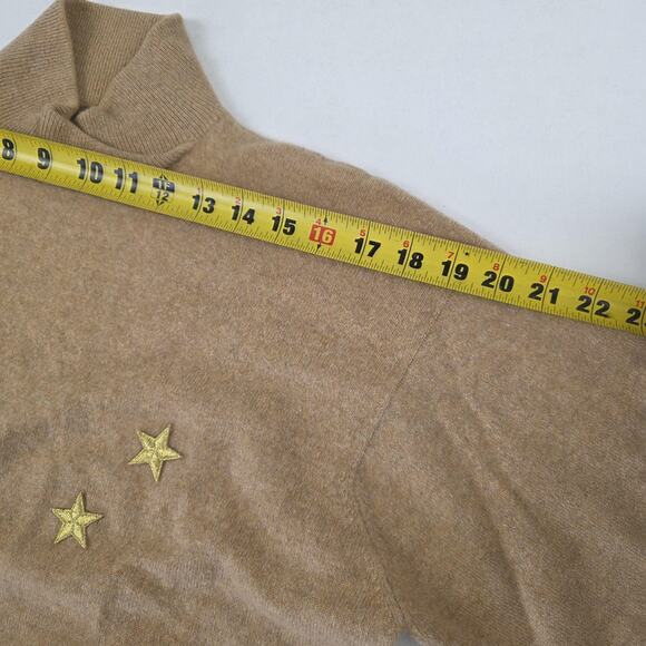 Gentry‎ Portofino Sweater Womens Large Tan 100% Cashmere Embroidered Stars Italy - Picture 6 of 13